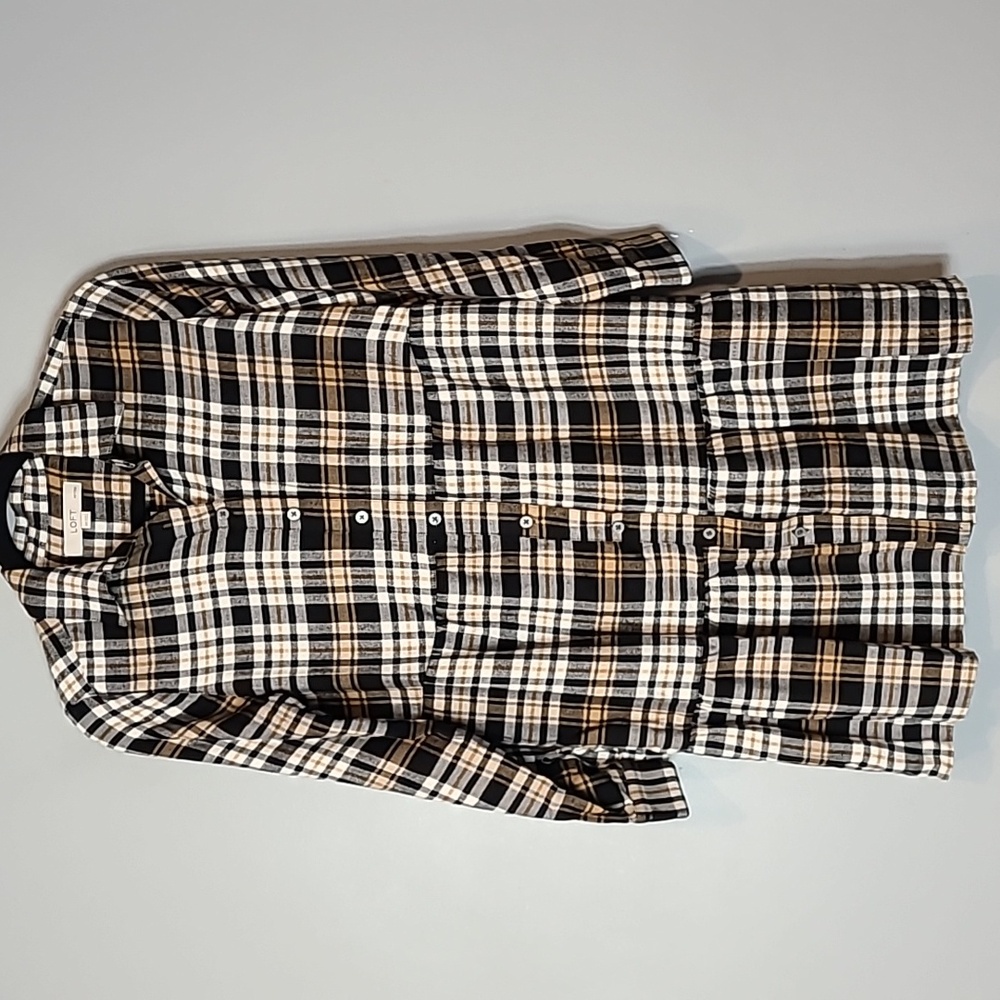 LOFT Plaid Flannel Shirt Dress Sz‎ XSP Tiered Comfy Academia Preppy Babydoll